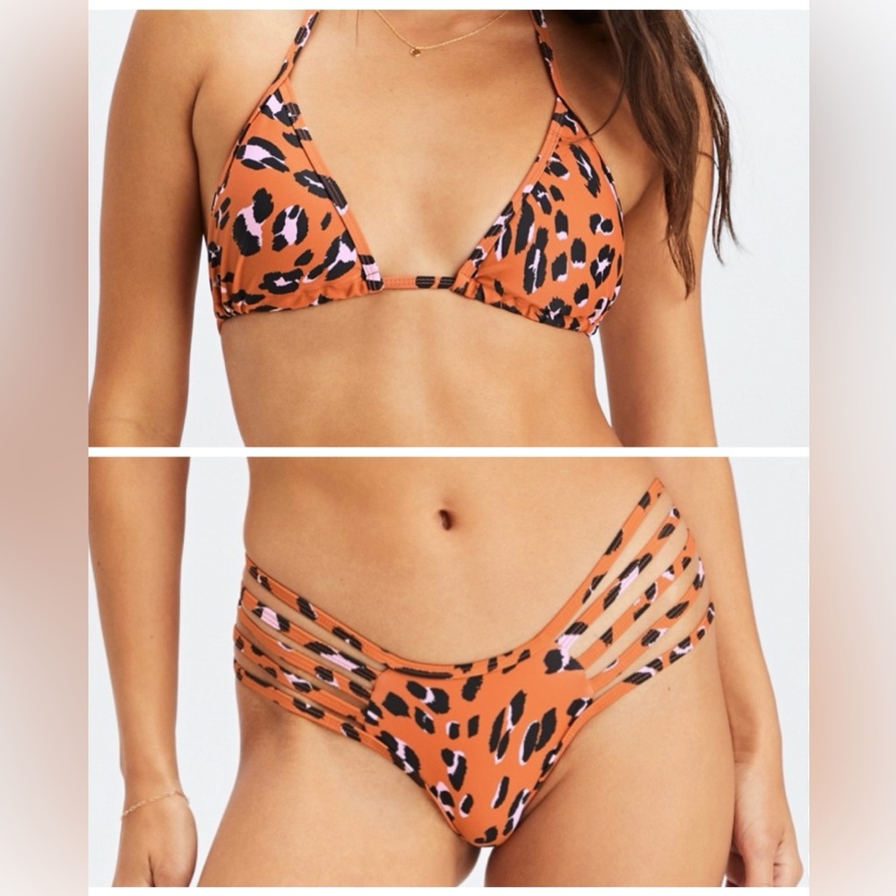 Fabletics Women's Strappy Bikini Set in Burnt Ochre Wavy Leo print-Medium